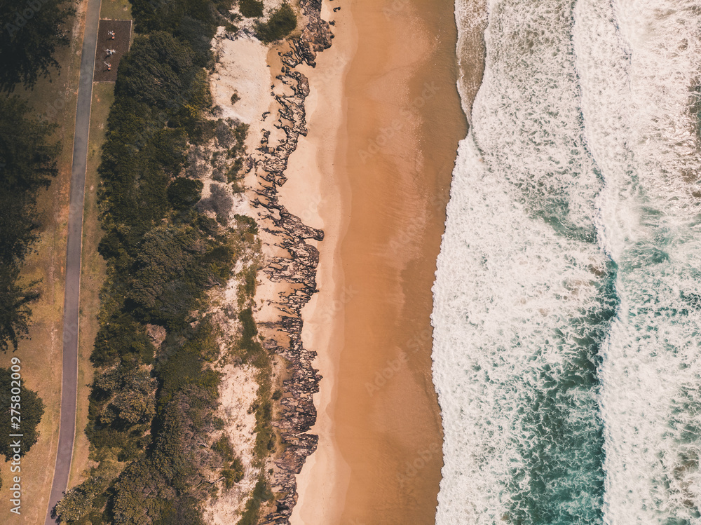 Drone shot of Middle Rock Beach at Lake Cathie, near Port Macquarie on the Mid North Coast, New South Wales, Australia