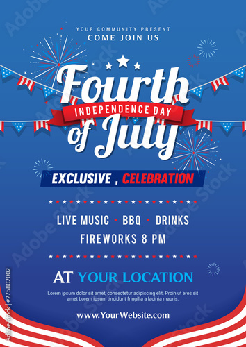 Fourth of July invitation poster template vector design, USA Independence day flyer