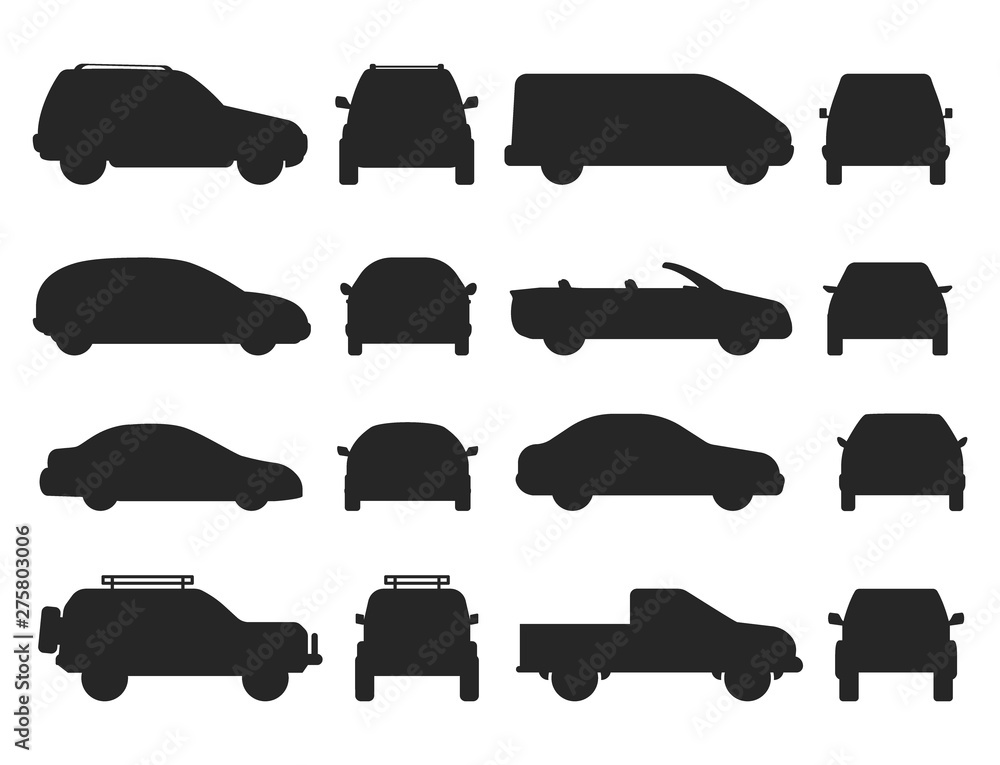 Car auto vehicle transport silhouette type design travel race model technology style and generic automobile contemporary kid toy flat vector illustration.