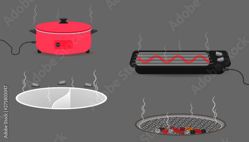 set of kitchen equipment with pan boiler toaster. vector illustration eps10