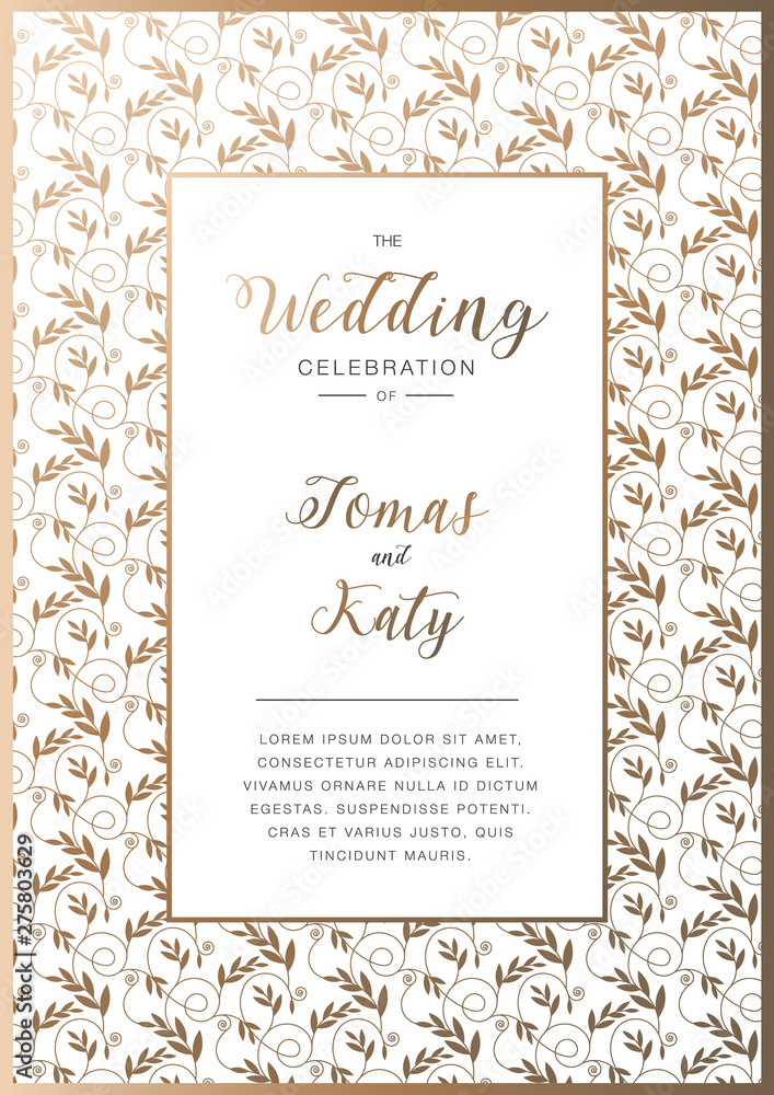Abstract background, wedding invitation with gold floral ornament, beautiful luxury postcard, ornate page cover, ornamental vector illustration Abstract background, wedding invitation with gold floral ornament, beautiful luxury postcard, ornate page cover, ornamental vector illustration
