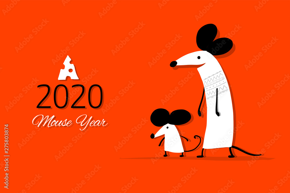 Obraz premium Funny mouse, symbol of 2020 year. Banner for your design