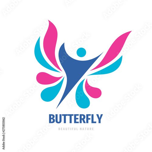 Butterfly icon logo design. Beautiful nature concept sign. Human character symbol. Vector illustration. 