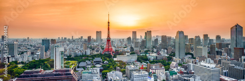 Tokyo skyline panorama at sunset with Tokyo Tower