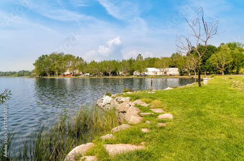 Lakefront of Gavirate, located on the coast of Lake Varese, Italy