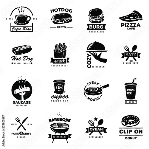 Food restaurant logo black white illustration