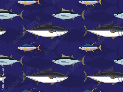 Saltwater Fish Tuna Cartoon Seamless Wallpaper