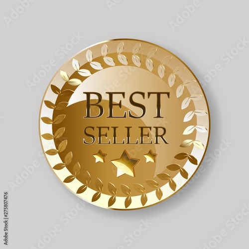 Best seller golden medal. Golden award badge