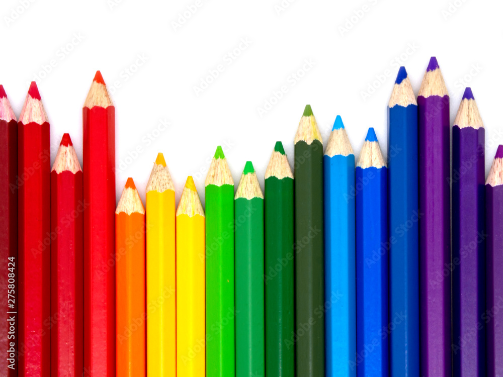Color pencils isolated on white background with copy space for insert text. Color pencils isolated on white background with copy space for insert text.