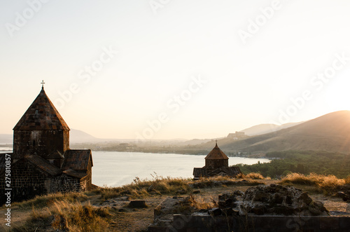 old Sevanavanq monastery in Sevan, Armenia while sunset © Mariana