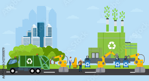  Vector of a profitable recycling factory and automated robot sorting process