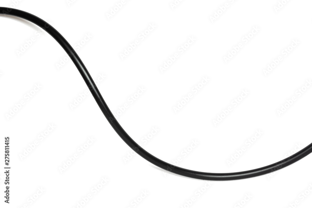 A Black wire cable isolated on a white background abstraction. Stock Photo