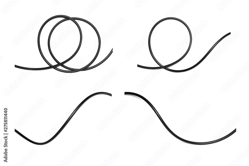 A Black wire cable isolated on a white background abstraction. A Black wire cable isolated on a white background abstraction.