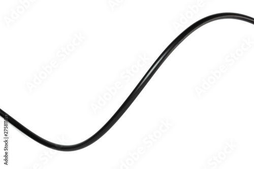 A Black wire cable isolated on a white background abstraction. photo