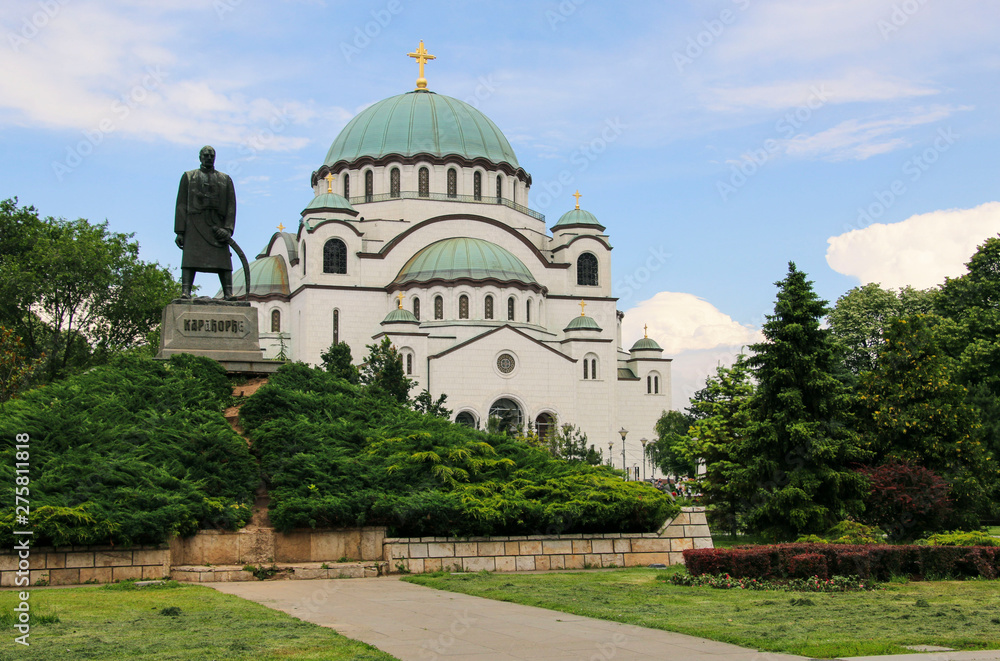 Monument commemorating Karageorge Petrovitch in front of Cathedral of Saint Sava in Belgrade, Serbia