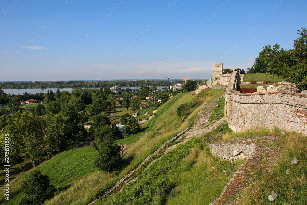View of the fortress wall of Kalemegdan Fortress, Belgrade. Serbia