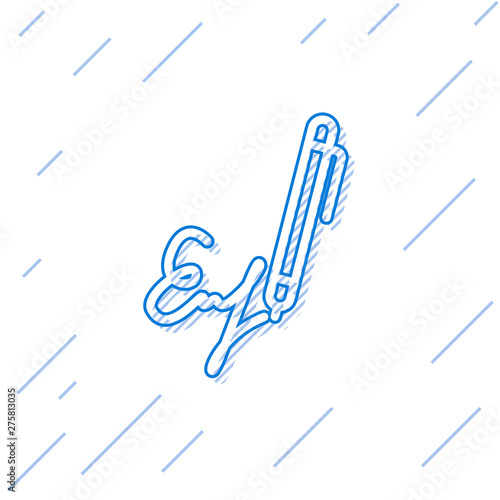 Blue Signature line icon isolated on white background. Pen and undersign, underwrite, ratify symbol. Vector Illustration