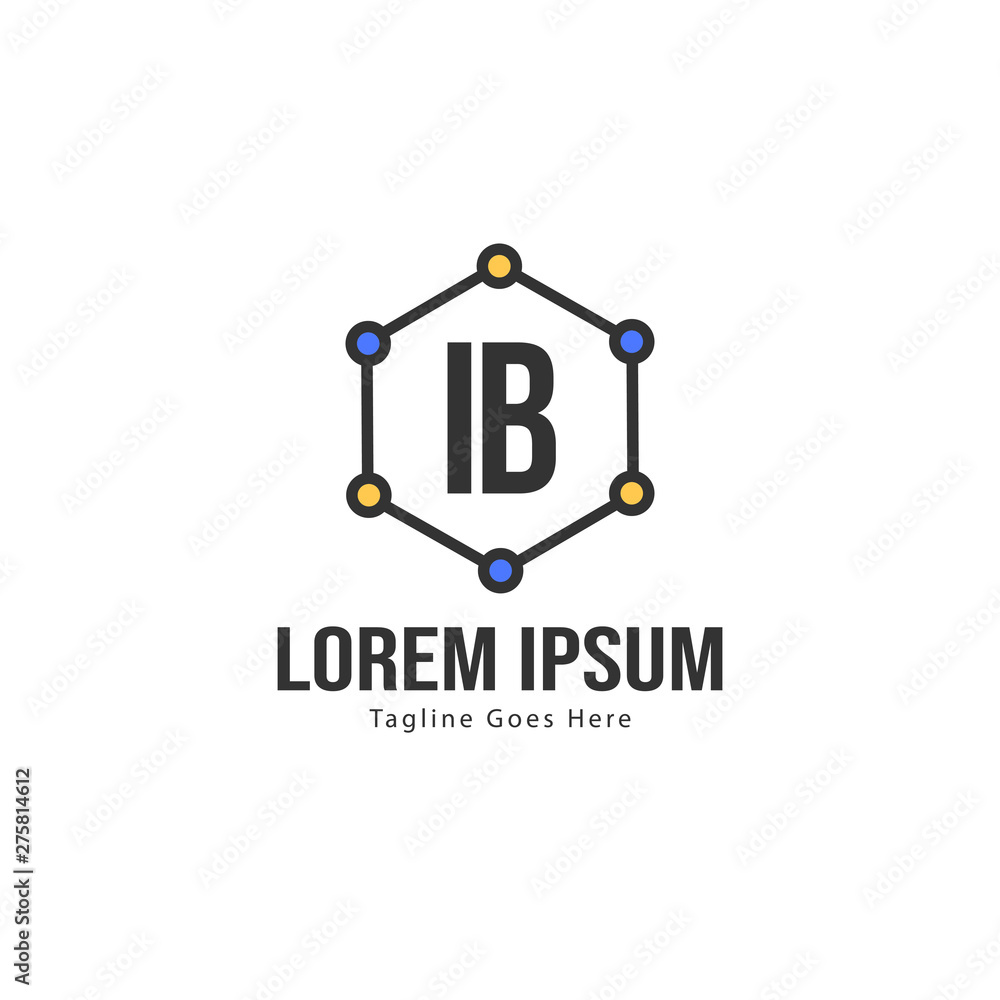 Initial IB logo template with modern frame. Minimalist IB letter logo vector illustration