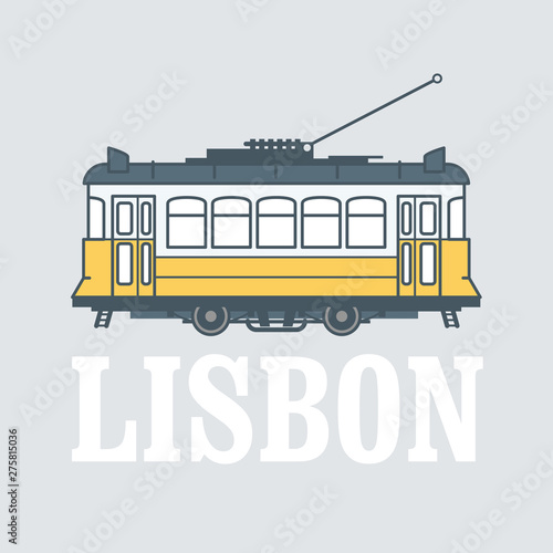 Vintage tram - symbol of Lisbon, Portugal, tramway in Lisbon, side view