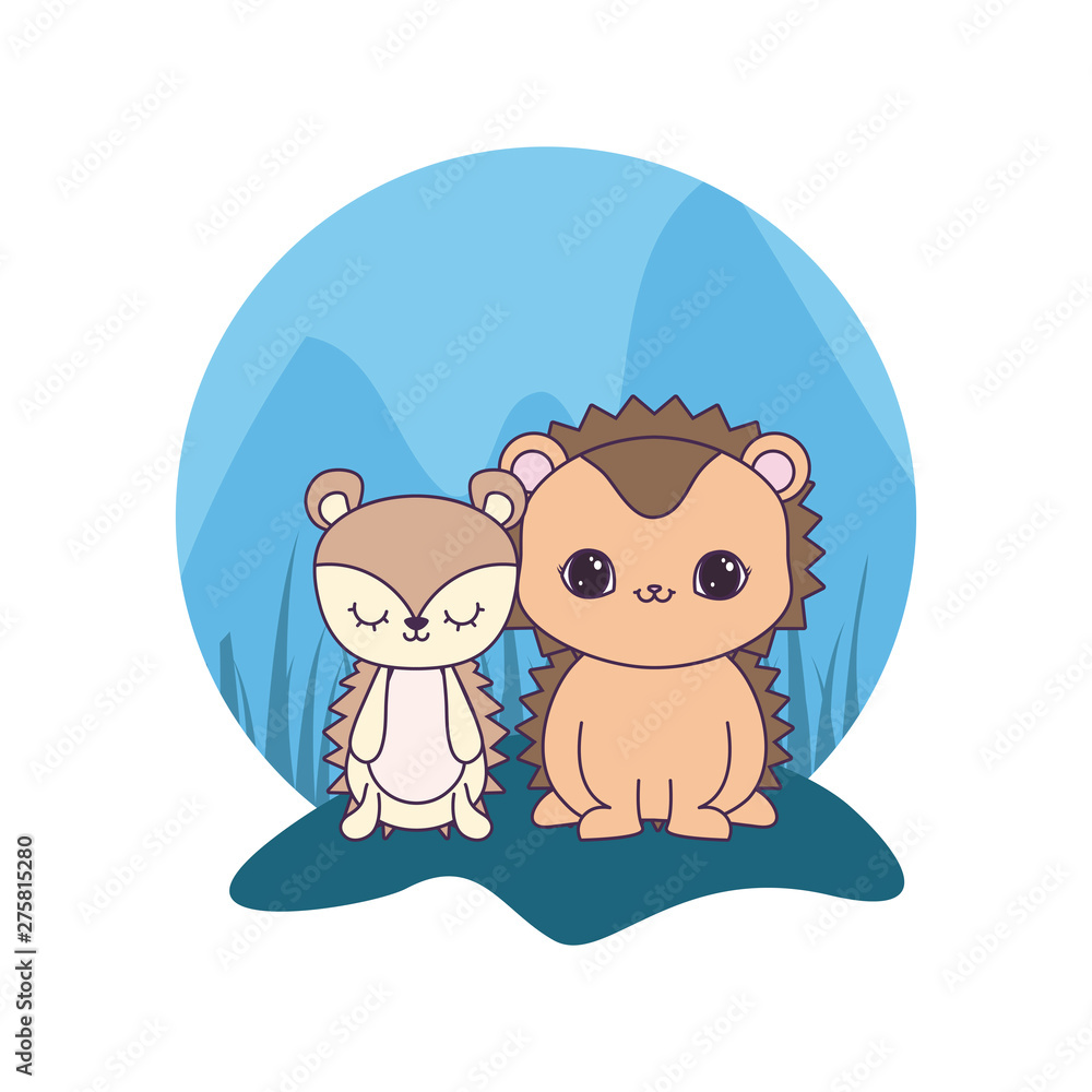 cute porcupines animals isolated icon