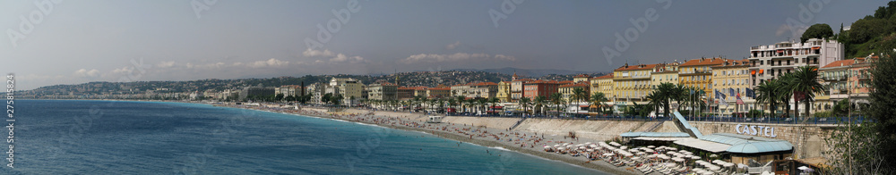 Panorama Beach in Nice, France and promenade des Anglais, Cote d'Azur and mediterranean sea