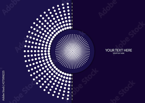 Abstract background circle frame halftone dots isolated on color background. Creative cover design template.