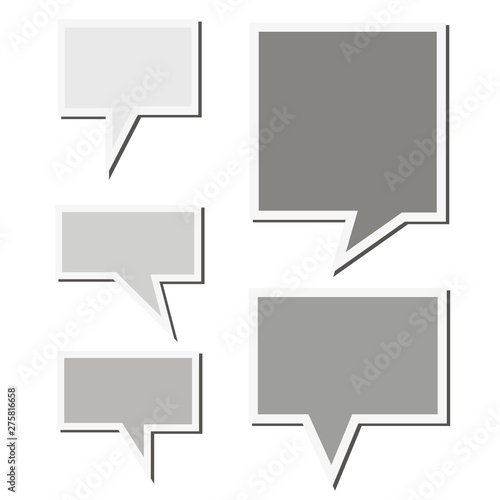 Set of grey speech sticker bubbles. Vector illustration.