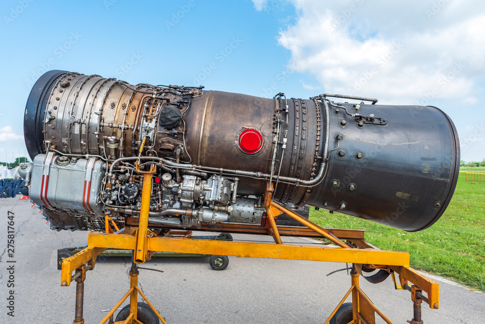 Fototapeta premium Reactive plane jet engine exposed on aviation show