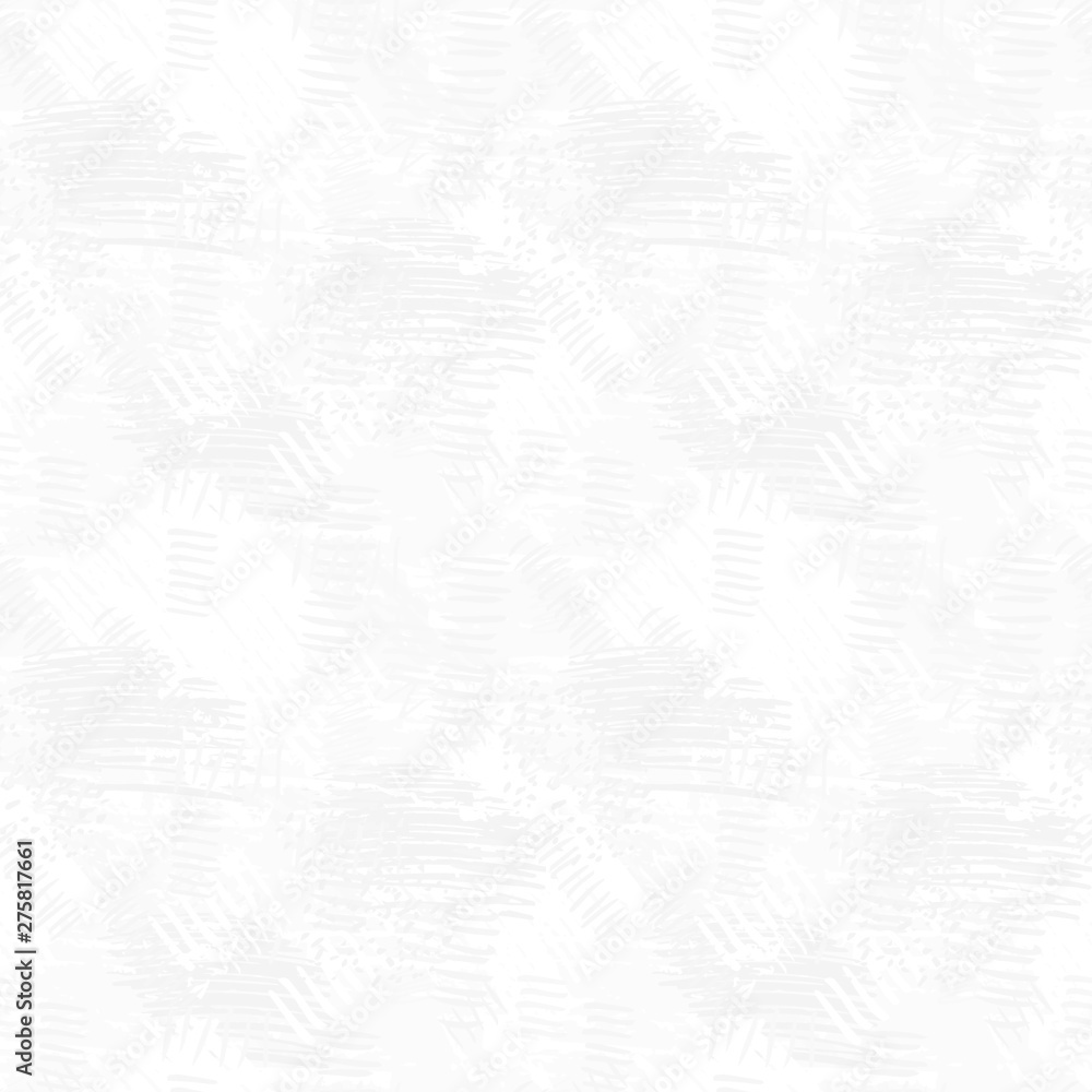 Gray grunge seamless pattern with abstract hand drawn brush strokes and paint splashes. Messy infinity texture, modern grungy background. Vector illustration. 