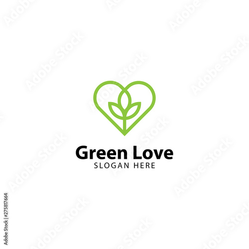 Green Love Logo Outline Monoline