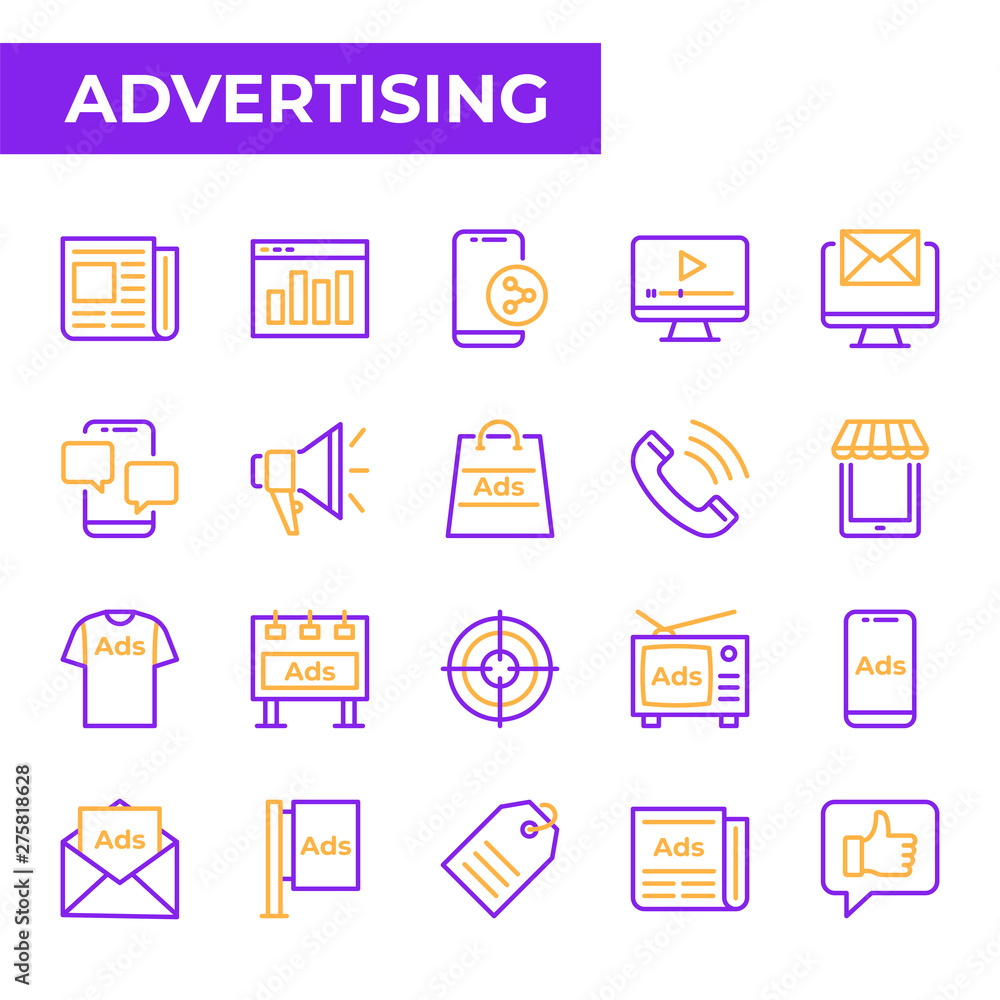 Advertising Icon Set, duotone color style Advertising Icon Set, duotone color style