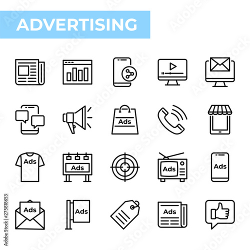 Advertising Icon Set, outline style