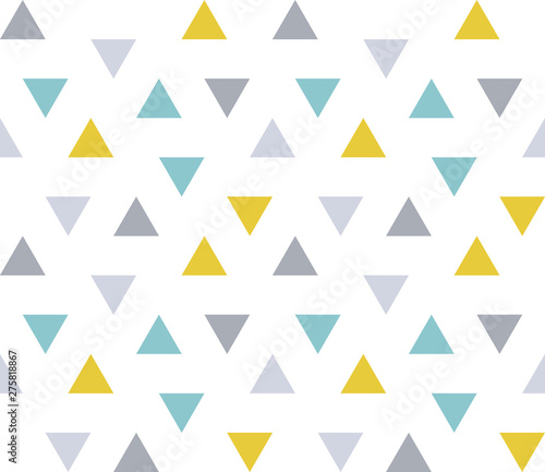 Seamless geometric pattern with colorful triangles on white background. Seamless abstract triangle geometrical background. Infinity geometric pattern. Vector illustration.