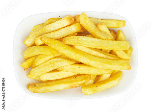 French fries isolated on white background from top view