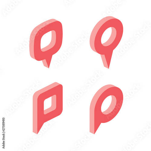 Pin location, map marker GPS, pointer. Vector 3d isometric color icons set new flat style. Creative illustration, idea for infographics.