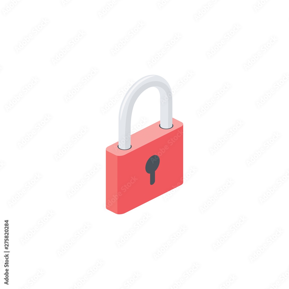 Naklejka premium Open lock. Vector 3d isometric color icon new flat style. Creative illustration, idea for infographics.