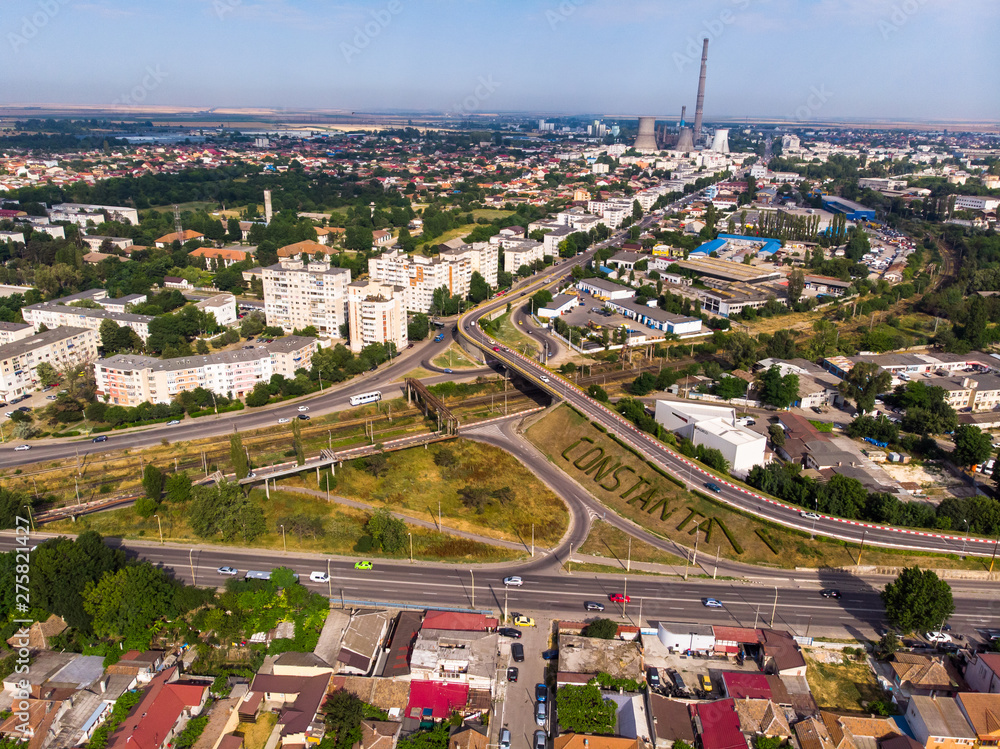 Fototapeta premium Aerial view of Constanta, town in Romania in which it is located largest romanian harbor