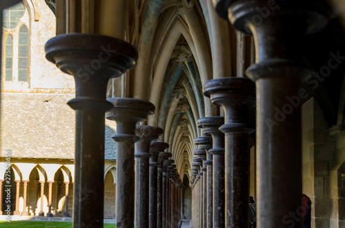 Row of columns in Mont Saint Michel. France photo