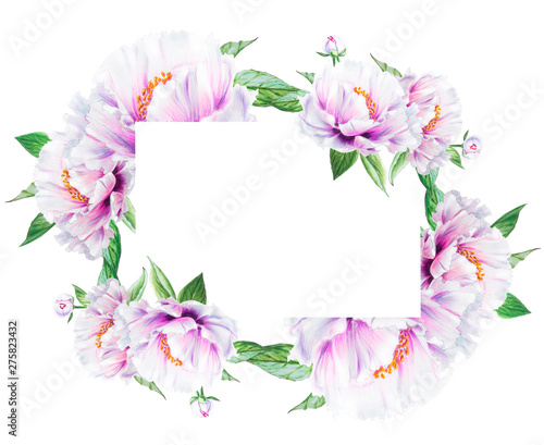 Wallpaper Mural Beautiful white peony frame. Bouquet of flowers. Floral print. Marker drawing. Watercolor painting. Wedding and birthday composition. Greeting card. Flower painted background. Hand drawn illustration. Torontodigital.ca