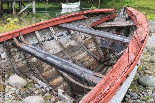 Photography Old abandoned wooden rotten rowing boat