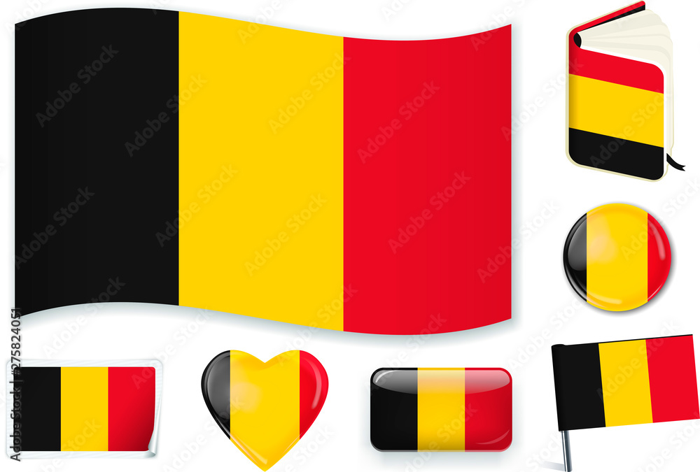 Fototapeta premium Belgium national flag vector illustration in different shapes.