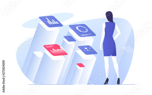 Vector illustration of a businesswoman analyzing data