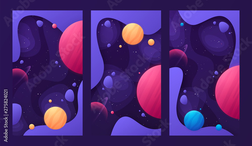 Set of colorful cover designs on the topic of outer space. Vector illustration
