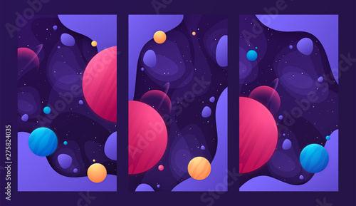 Set of colorful cover designs on the topic of outer space. Vector illustration