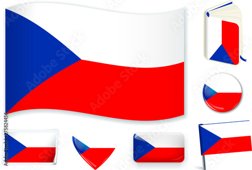 Czech national flag vector illustration in different shapes.