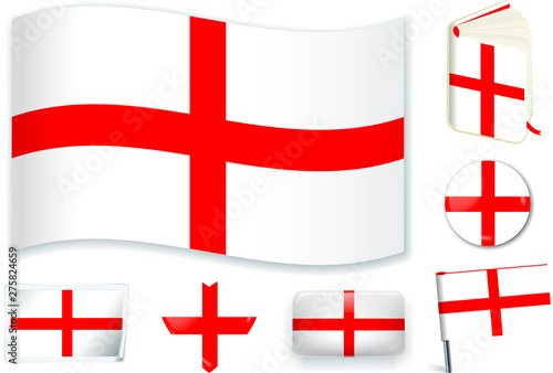 England national flag vector illustration in different shapes.