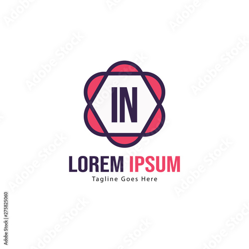 Initial IN logo template with modern frame. Minimalist IN letter logo vector illustration