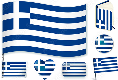 Greek national flag vector illustration in different shapes.