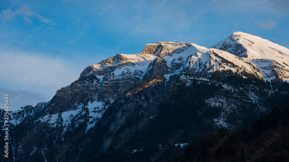 Beautiful snow mountain with sunlight at Interlaken, Switzerland