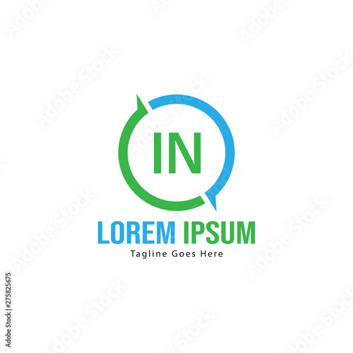 Initial IN logo template with modern frame. Minimalist IN letter logo vector illustration